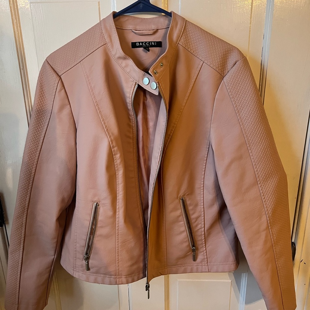 Baccini light pink faux leather jacket size L